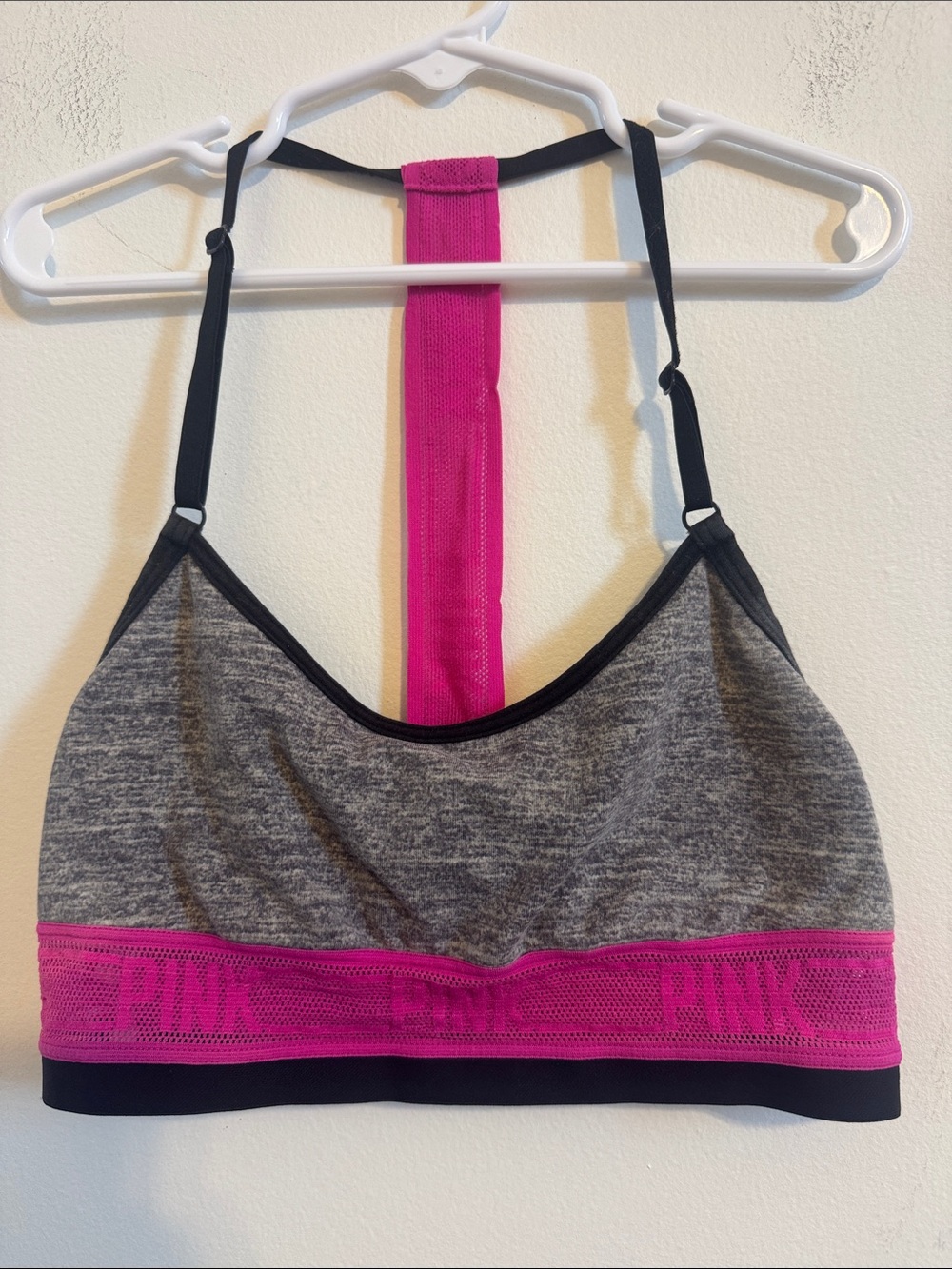 PINK Victoria's Secret Gray & Hot Pink Racerback Sports Bralette